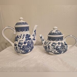 Churchill England Blue Willow Coffee And Tea Pot Blue and White Porcelain
